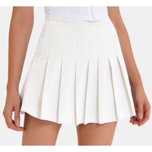 Halara Pleated Tennis Skirt Womens Medium White Built-In Shorts Athleisure Skort